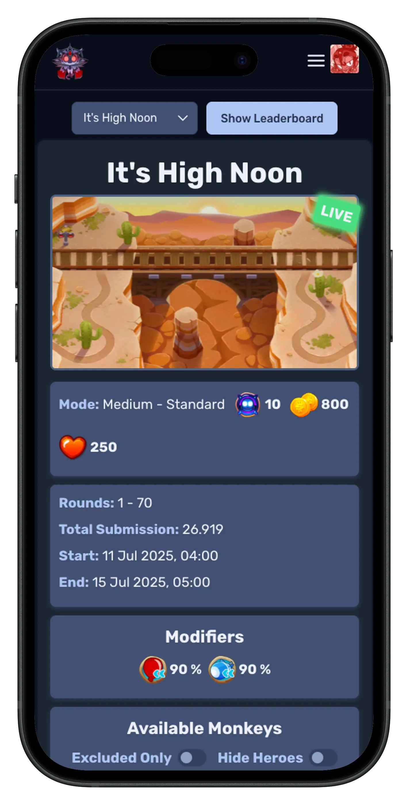 Screenshot of Race Event Info